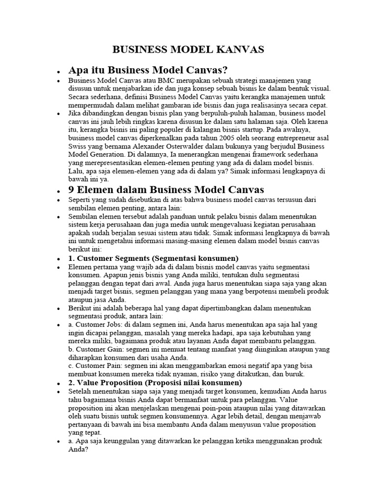BMC Bisnis Model Canvas | PDF