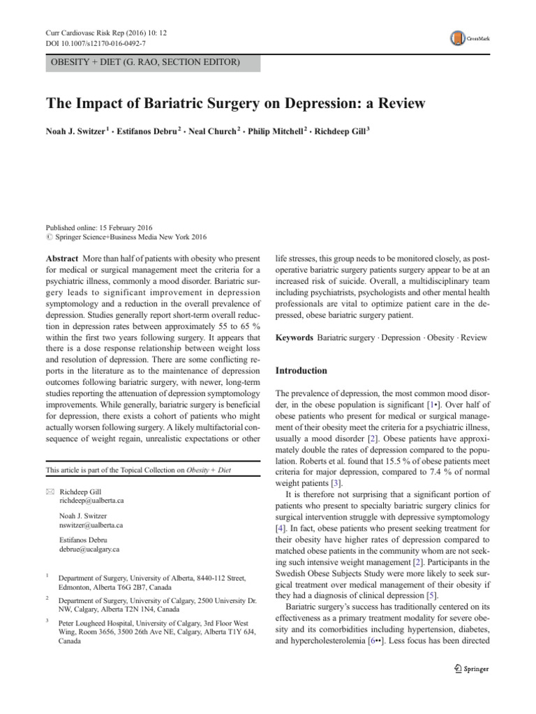 The Impact of Bariatric Surgery On Depression | PDF | Major Depressive ...
