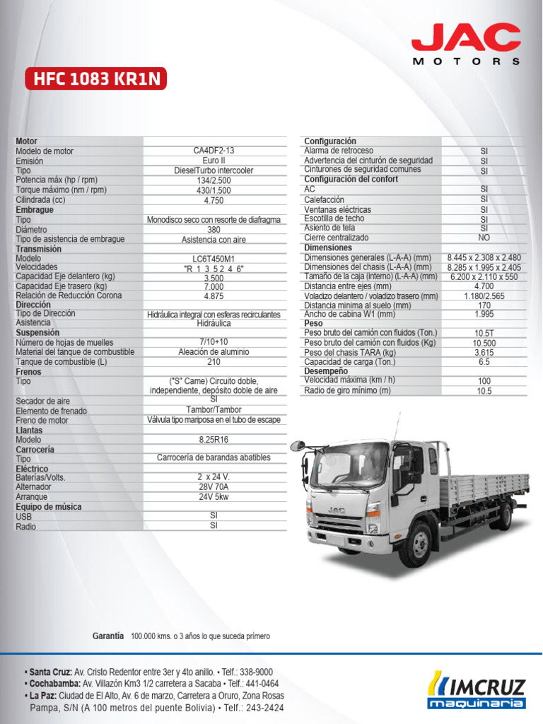 Ficha Técnica Camión JAC HFC 1083 | PDF | Camión | Fabricantes de ...