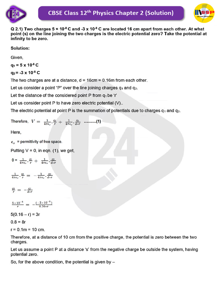 Class 12 Physics Chapter 2 Solutions | PDF | Teaching Methods ...