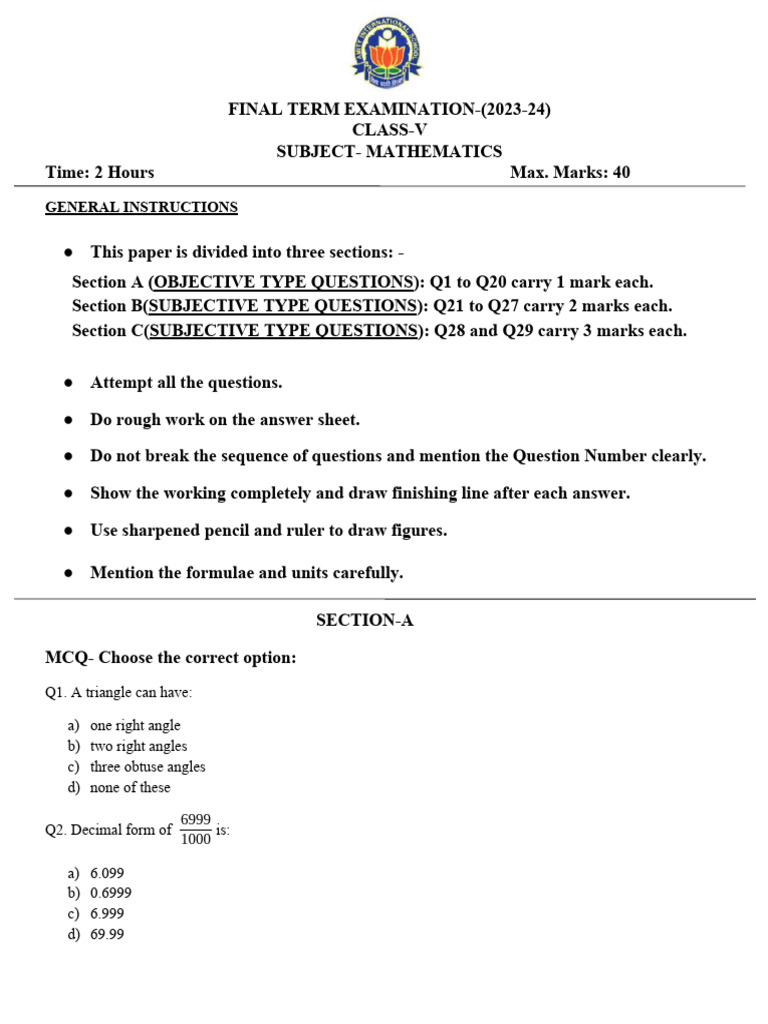 Class 5 math qp pdf rectangle triangle