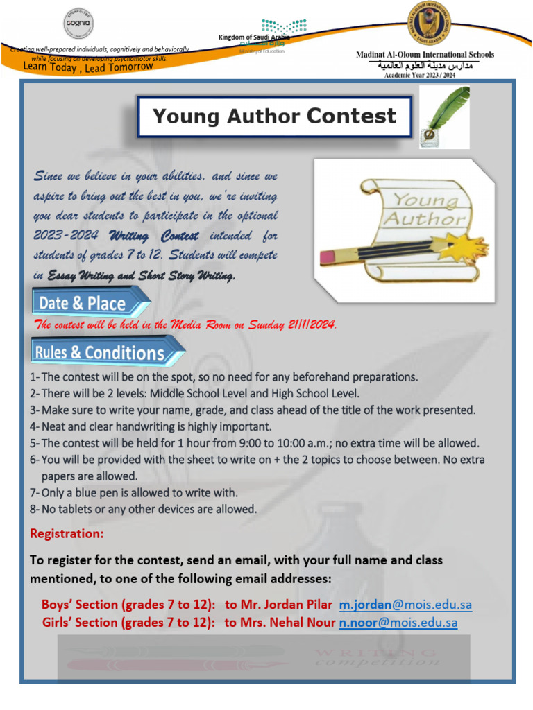 20232024 Writing Contest Announcement PDF Essays Writing
