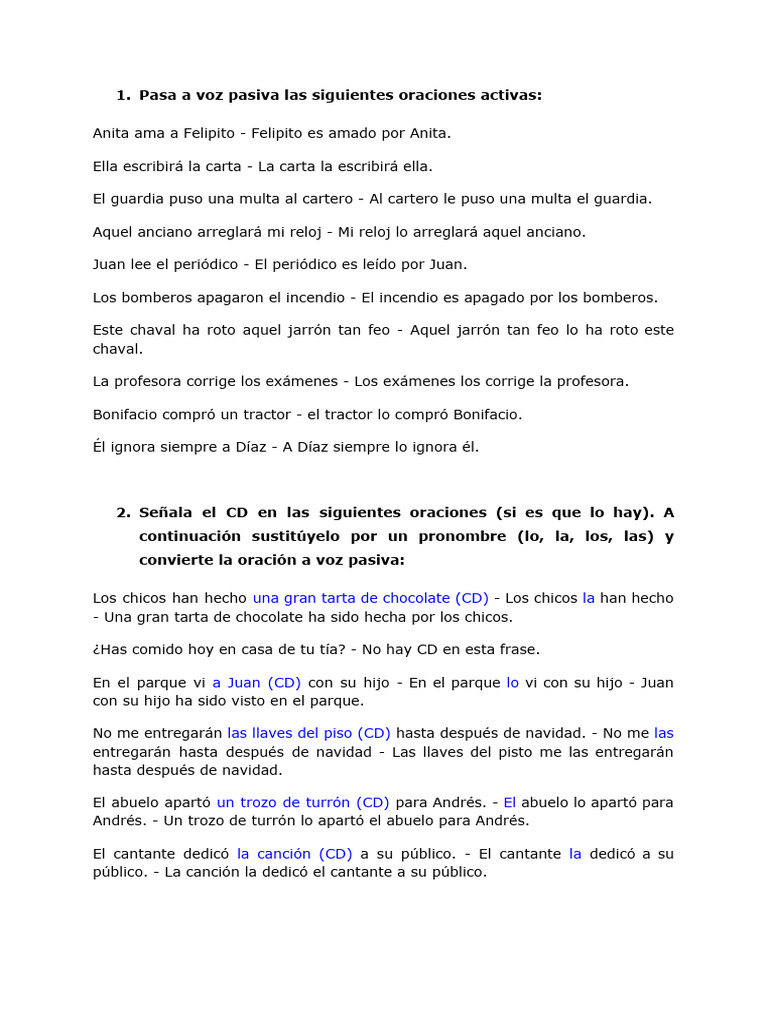 Ejercicios De Oraciones Pdf Verbo Predicado Gramática