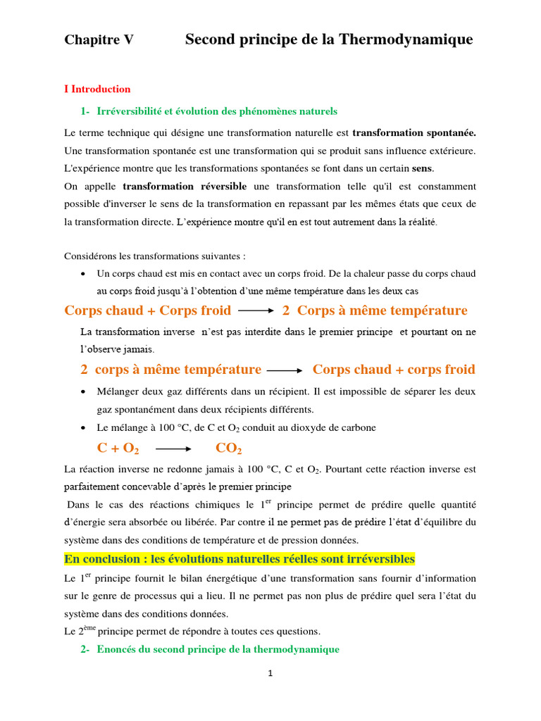 Second principe de la thermodynamique | PDF | Entropie | Deuxième ...