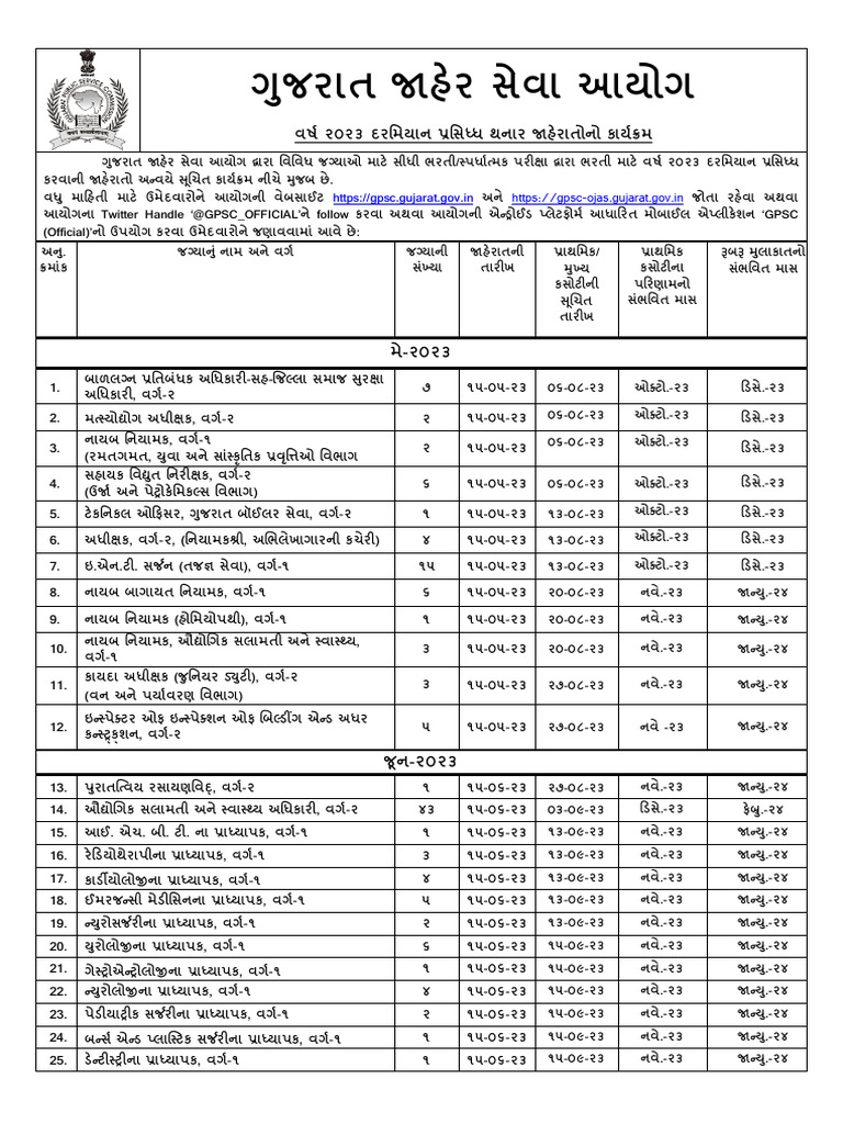 GPSC 2023 Calender PDF
