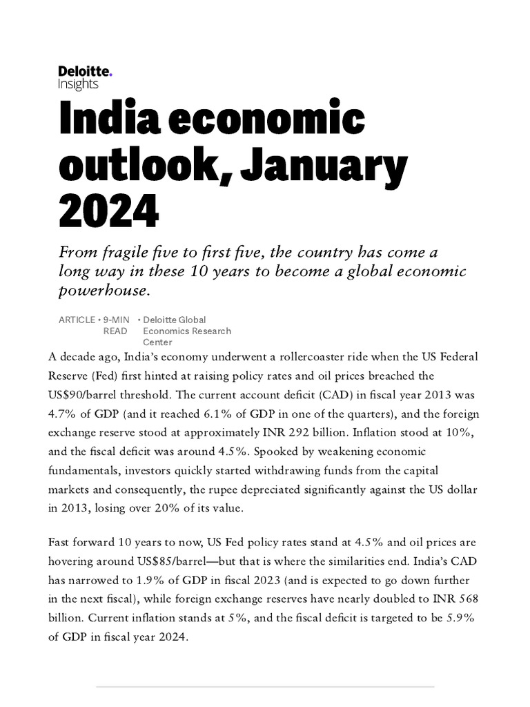 India economic outlook _ Deloitte Insights PDF Inflation Economic