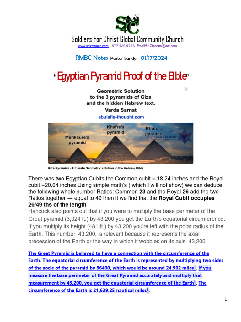 Pyramid Giza Bible Study Jan 17th 2024 bn | PDF | Earth | Geometry