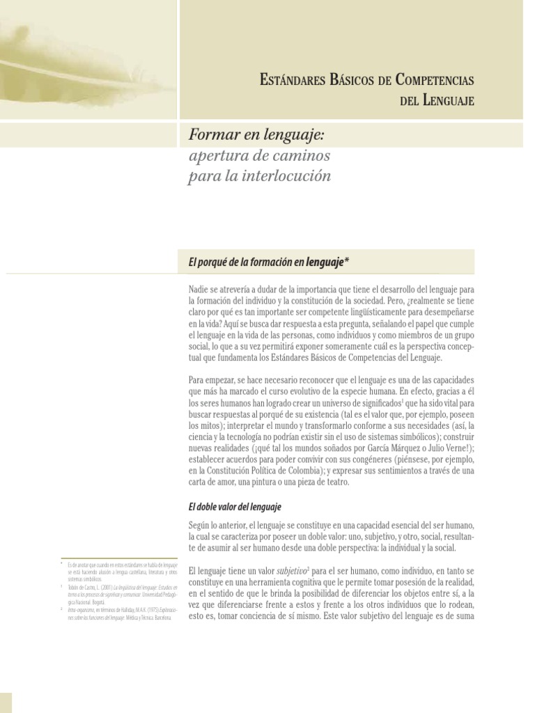 Estándares Básicos de Competencias en Lenguaje | PDF