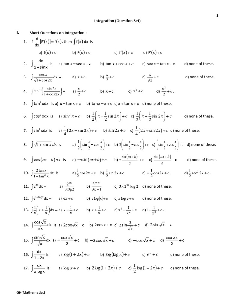 Integration Short and Long Questions | PDF | Geometric Measurement