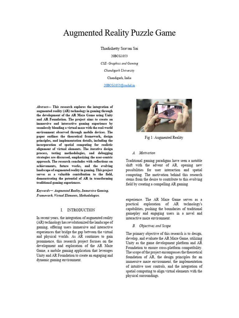 Augmented Reality Research Paper PDF Augmented Reality Unity