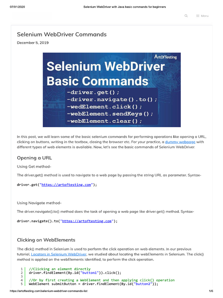 Selenium WebDriver With Java Basic Commands For Beginners-1 | PDF ...