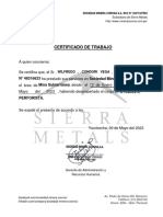 Ayudante Perforista - Certificado de Trabajo - Sierra Metals - Wilfredo Condori Vega