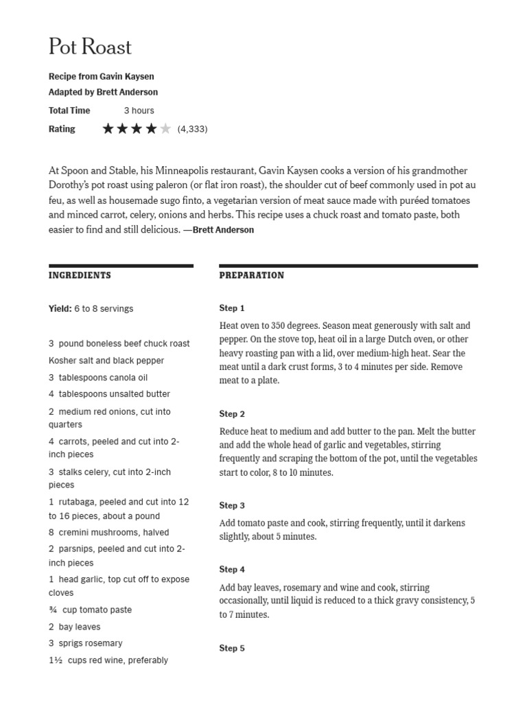 Pot Roast Recipe NYT Cooking PDF Roasting Cooking