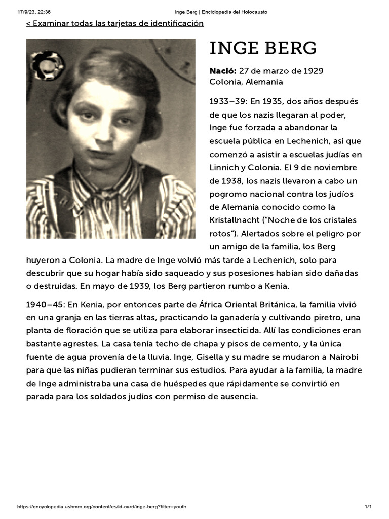 Inge Berg - Enciclopedia Del Holocausto | PDF