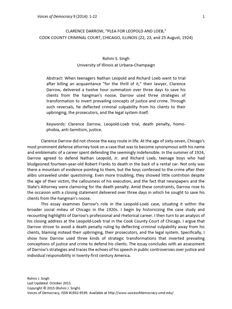 Darrow VOD Essay Final | PDF | Precedent | Plea