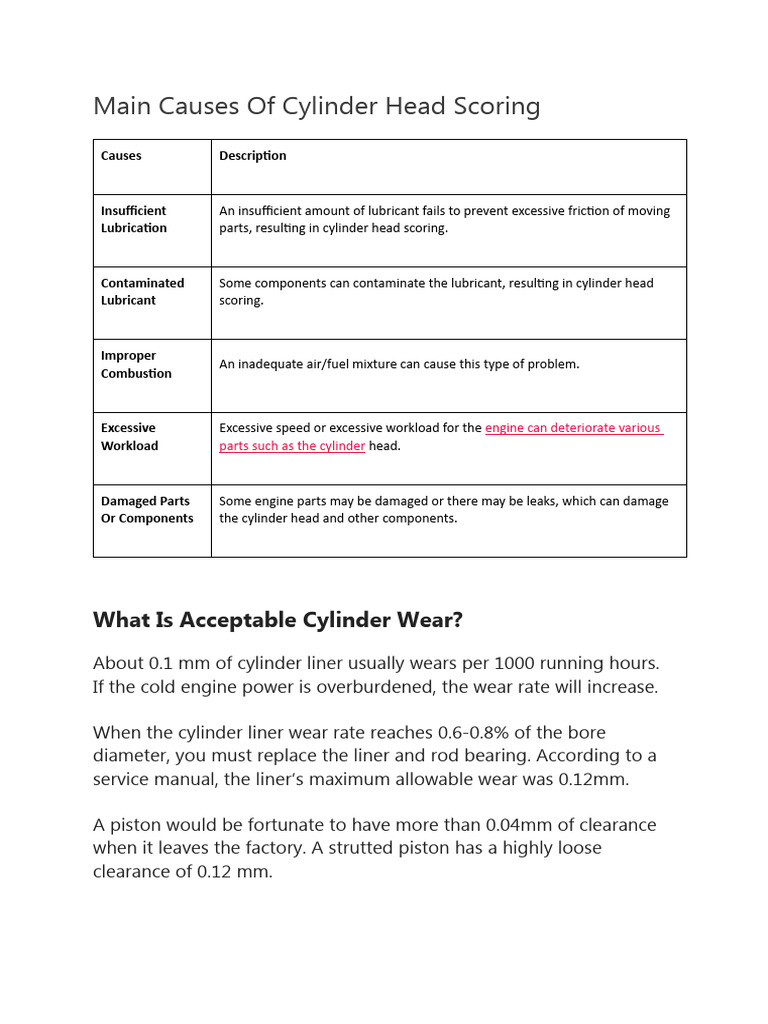 Main Causes of Cylinder Head Scoring PDF