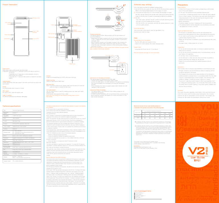 Sunmi V2 User Manual and Setup Guide | PDF | Wi Fi | Booting