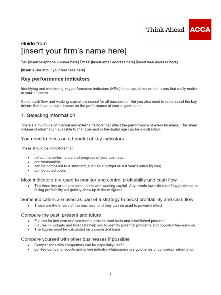 Key Performance Indicators Pdf Sales Performance Indicator