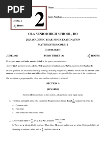 WASSCE Core Maths Mock 2023