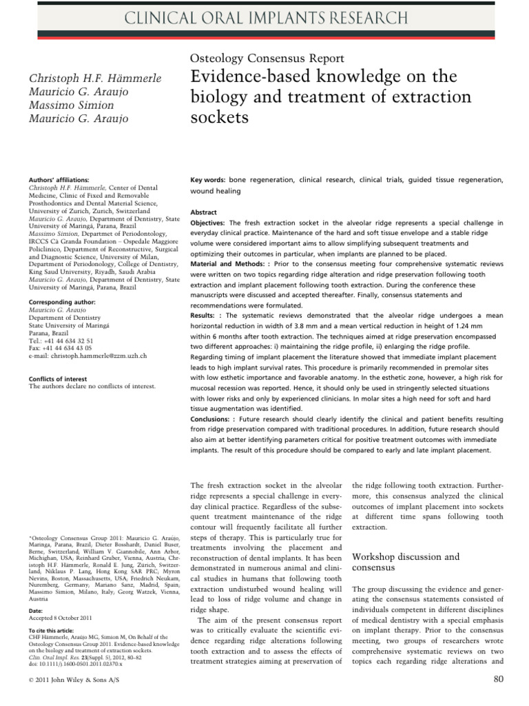 Evidence-Based Knowledge On The Biology and Treatment of Extraction ...
