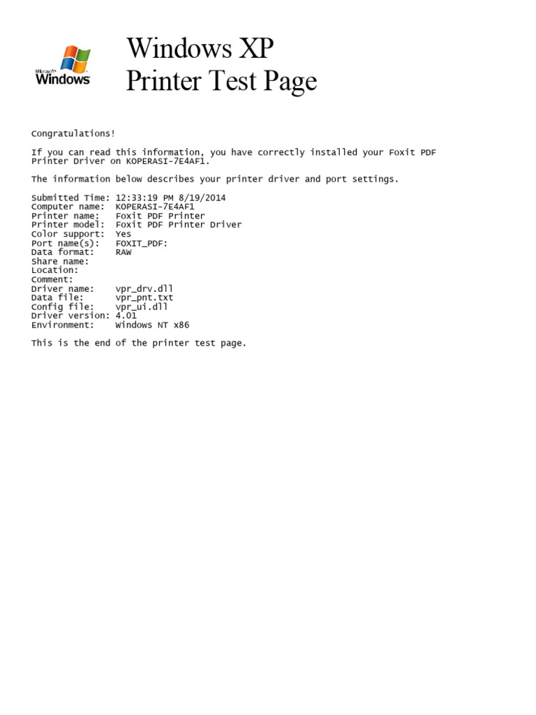 Printer Test Document