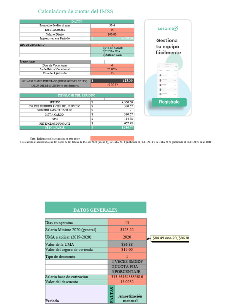 Calculadora de Cuotas IMSS 2023 | PDF | Salario | Compensación laboral