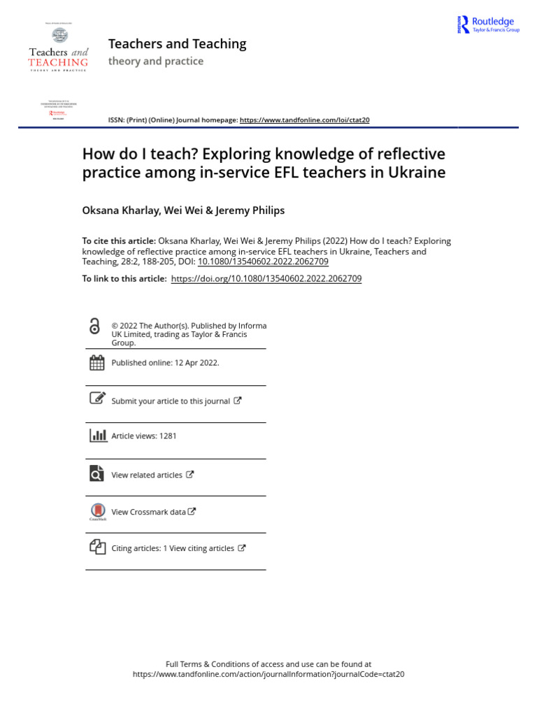 Reflective Practice in Ukrainian EFL | PDF | Reflective Practice | Teachers