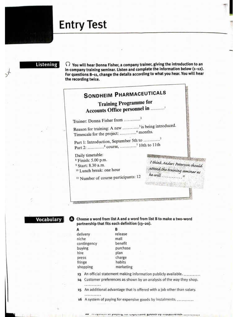 Entry Test Business English - Students | PDF