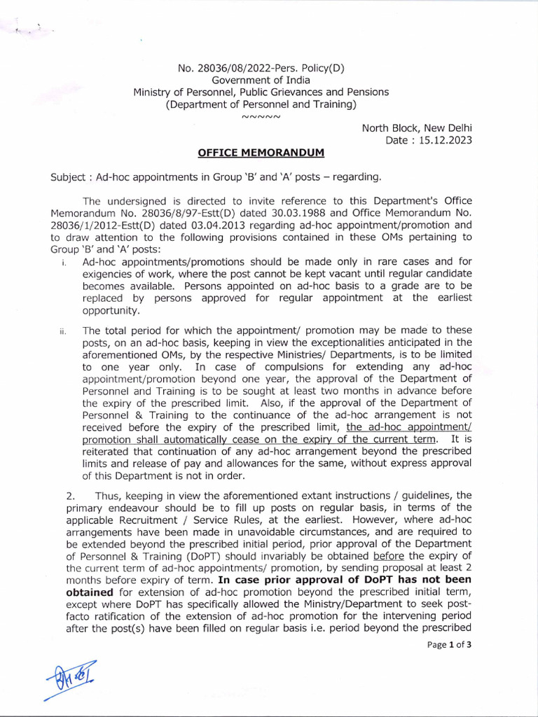 OM Dated 15.12.2023 | PDF
