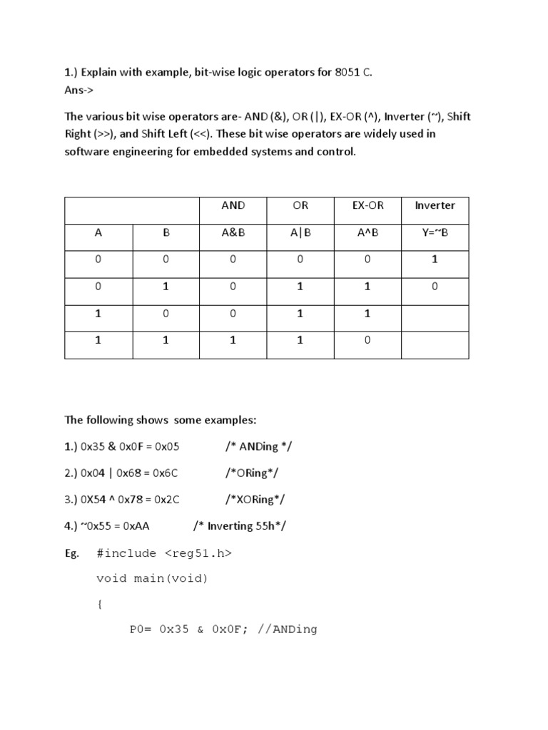 8051 C Bitwise Operators Guide | PDF | Microcontroller | Digital To ...
