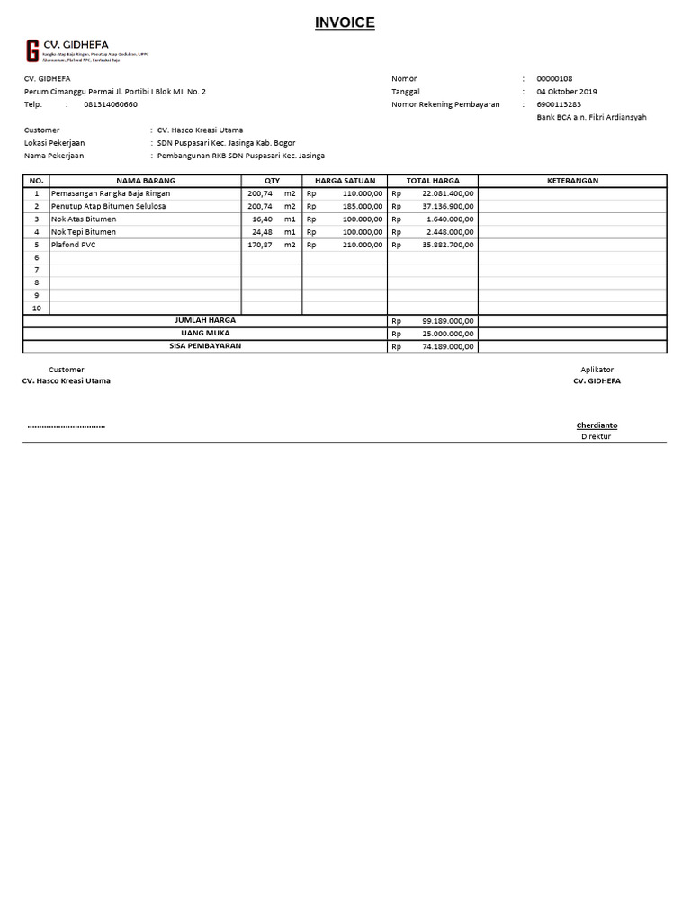 Invoice Proyek Pembangunan dan Rehabilitasi | PDF