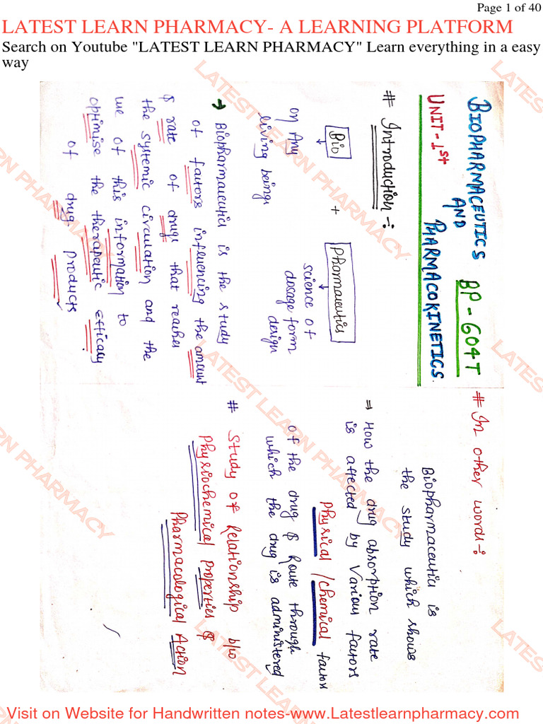 Absorption Unit 1 Biopharmaceutics and Pharmacokinetics B Pharmacy 6th ...