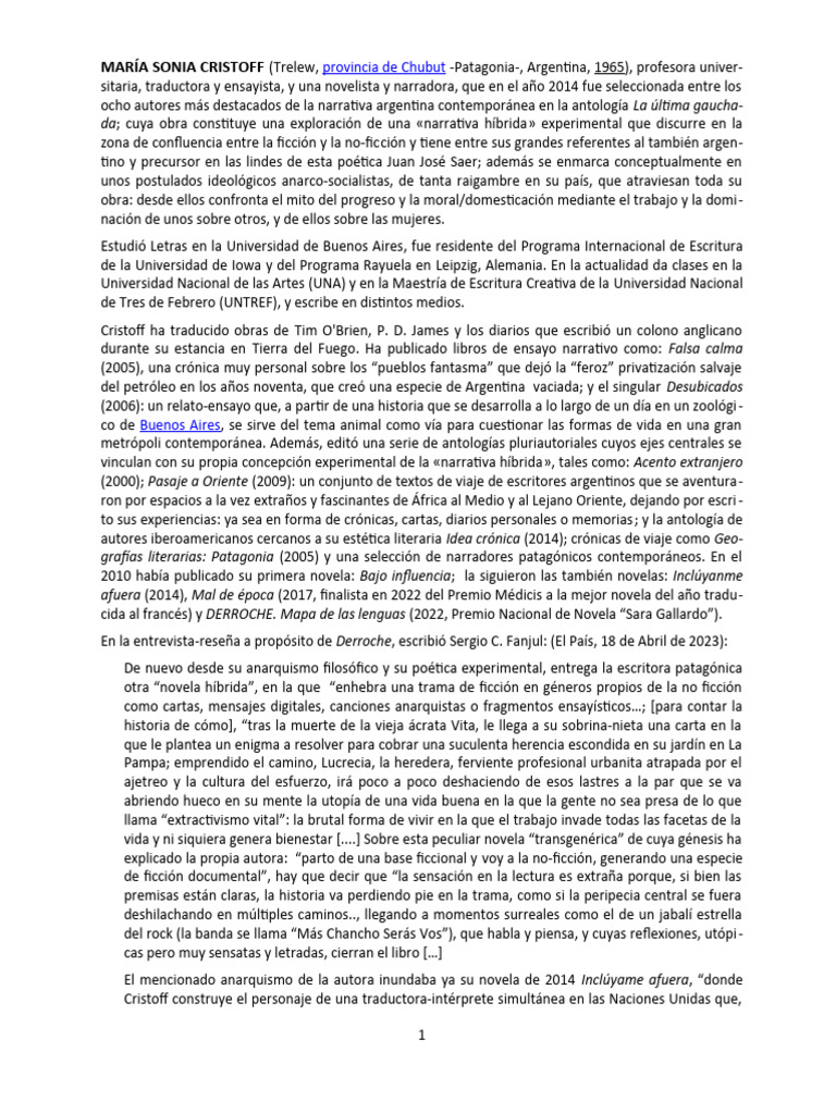 CRISTOFF, María Sonia (Narradora Argentina) PDF