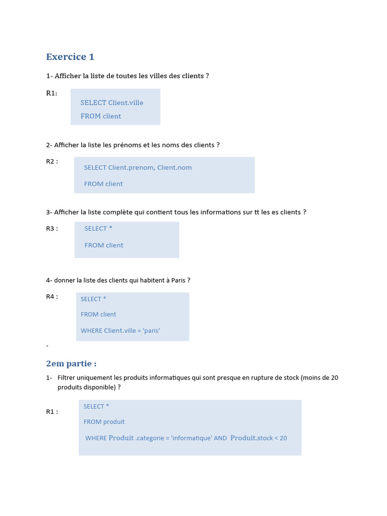 Exercice SQL : Filtrage et Calculs | PDF
