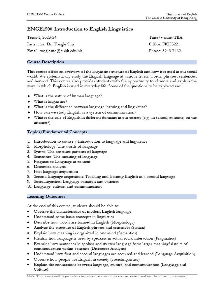 ENGE1500: Intro to English Linguistics | PDF | Linguistics | English ...