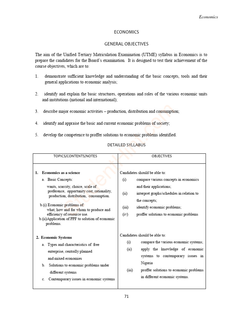 UTME Economics Syllabus Overview | PDF | Long Run And Short Run ...