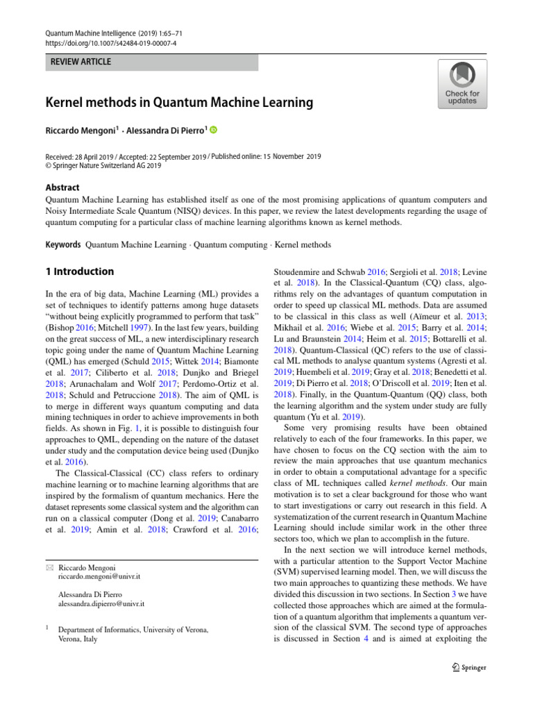 Quantum Kernel Methods in Machine Learning | PDF | Support Vector ...