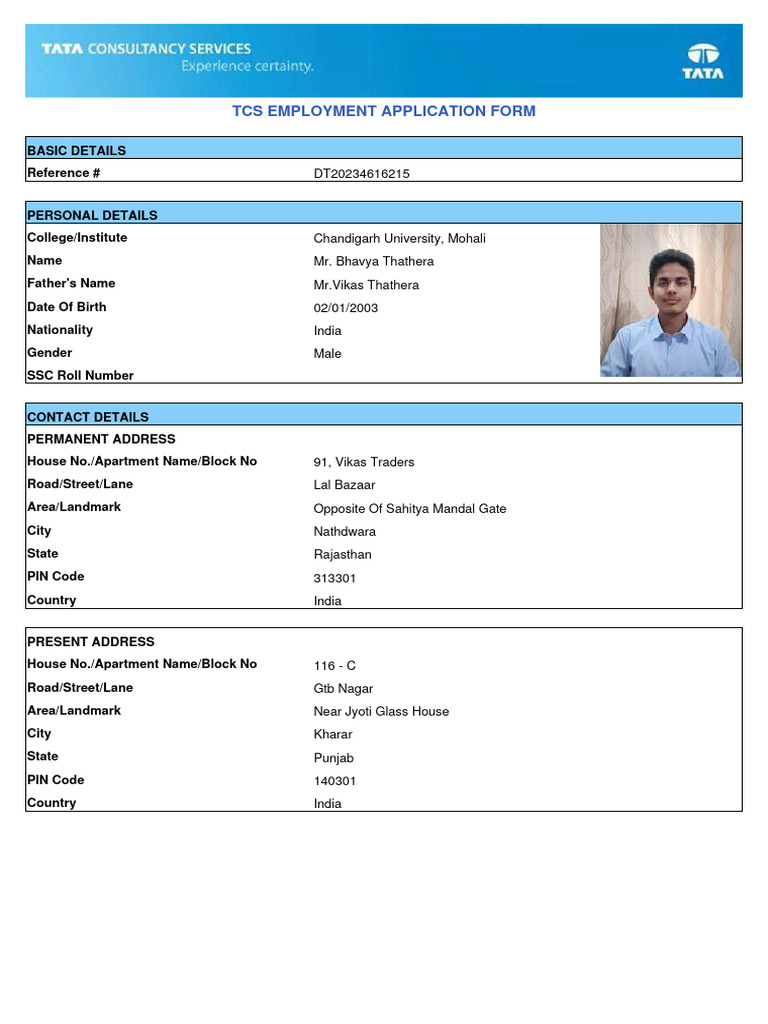 TCS Employment Application: Bhavya Thathera | PDF | Common Law | Government