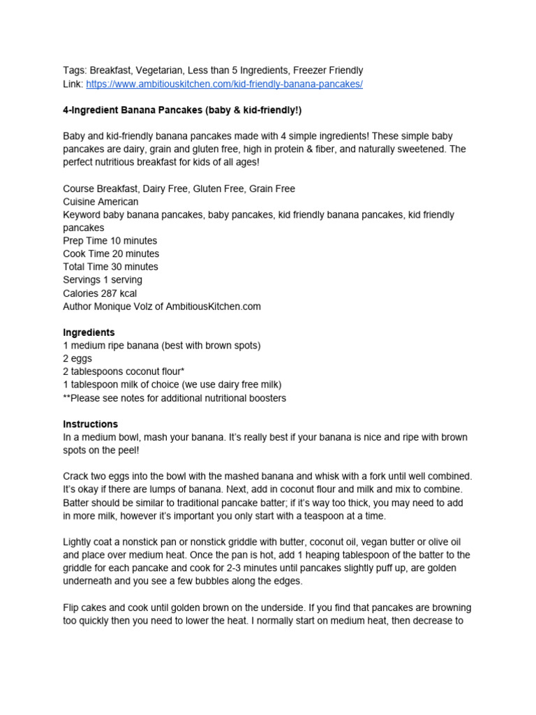 4 Ingredient Banana Pancakes PDF Pancake Flour