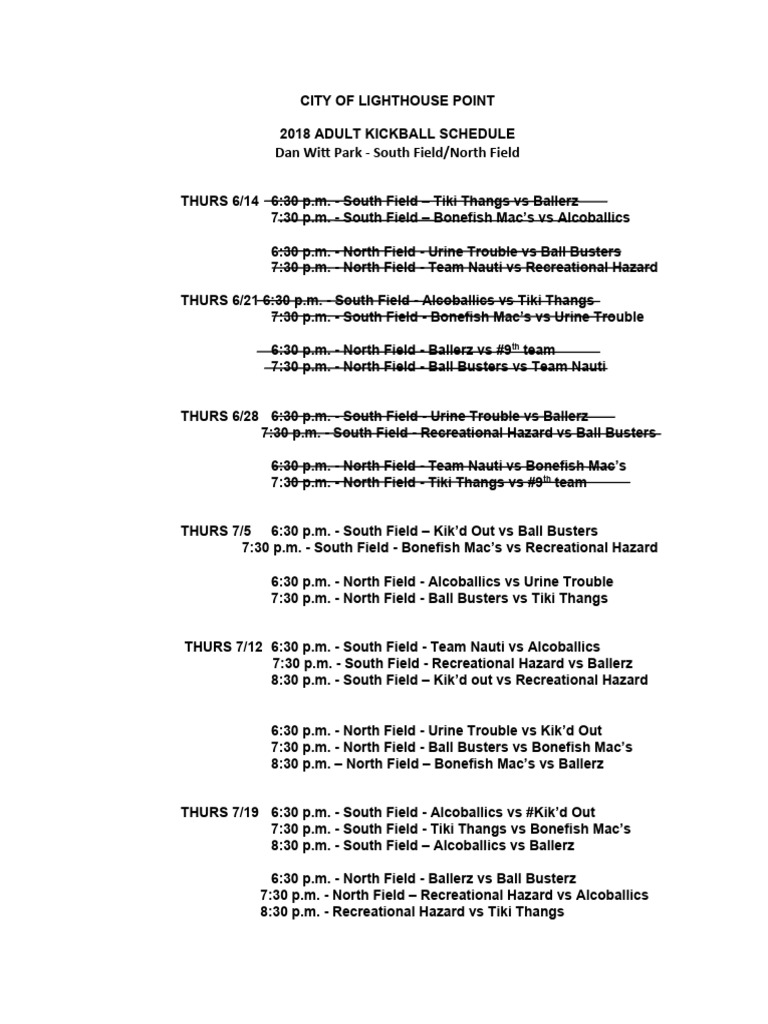 Adult Kickball Schedule PDF