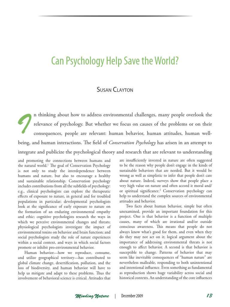 Conservation Psychology and Human-Nature Links | PDF | Psychology ...