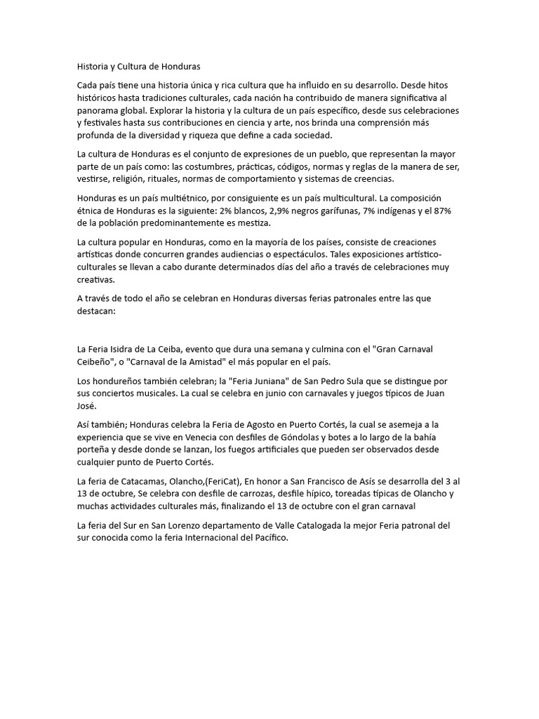 Historia y Cultura de Honduras PDF
