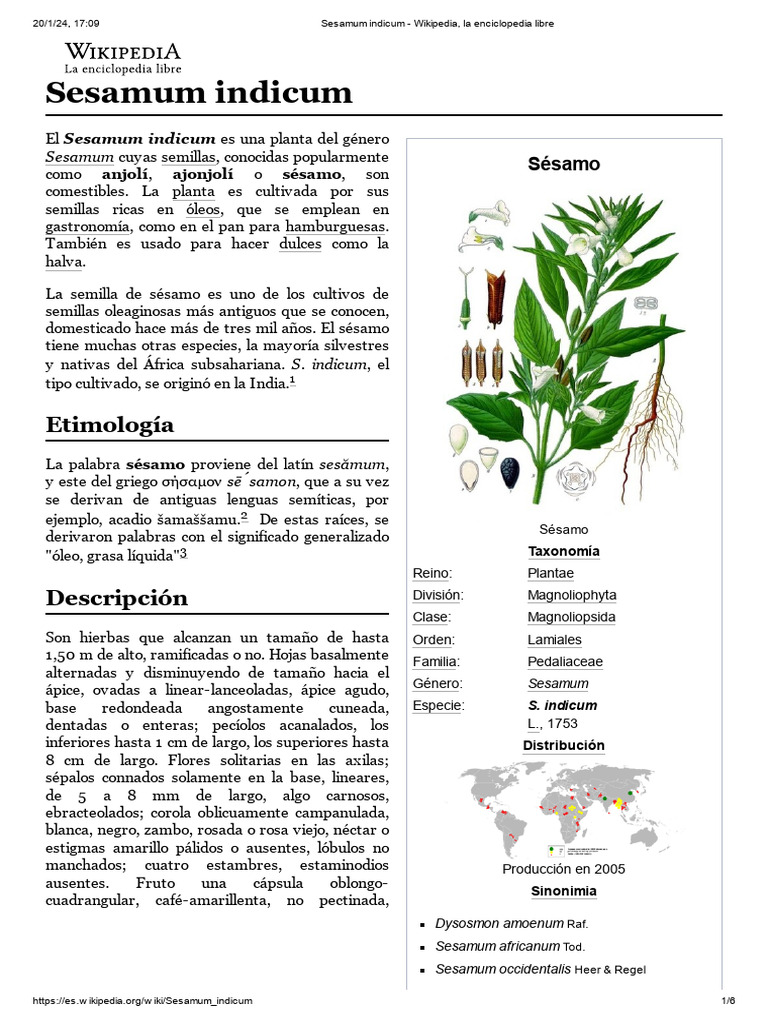Sesamum indicum - Wikipedia, la enciclopedia libre | PDF | Sésamo ...