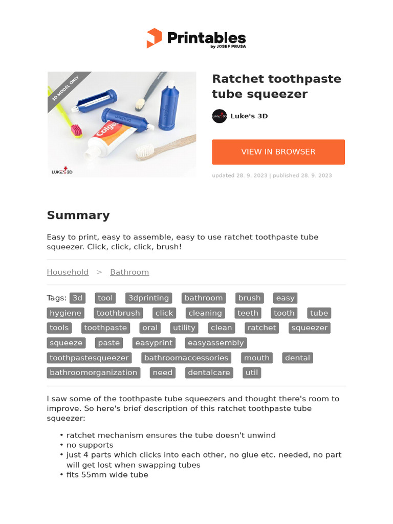Ratchet Toothpaste Tube Squeezer | PDF | Toothbrush | Dentistry Branches