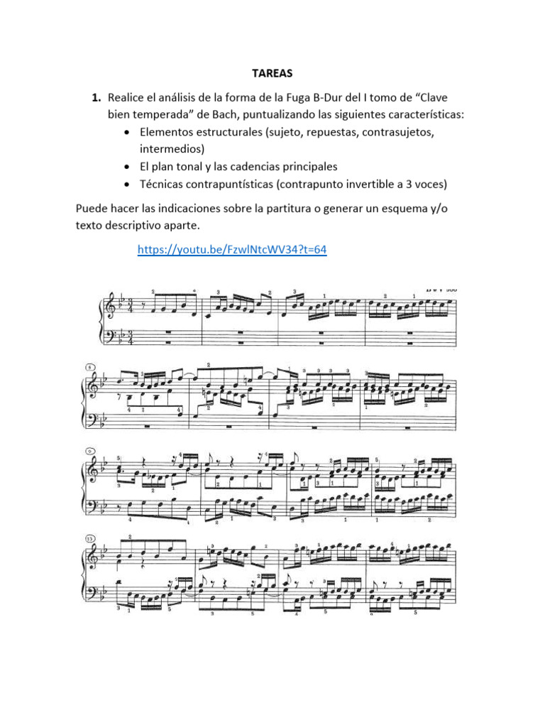 Análisis de la Fuga B-Dur de Bach | PDF