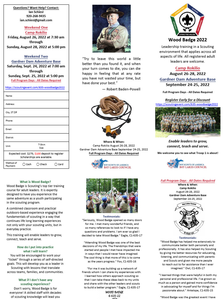 2022 Wood Badge Brochure | PDF | Scouting | Youth Movements