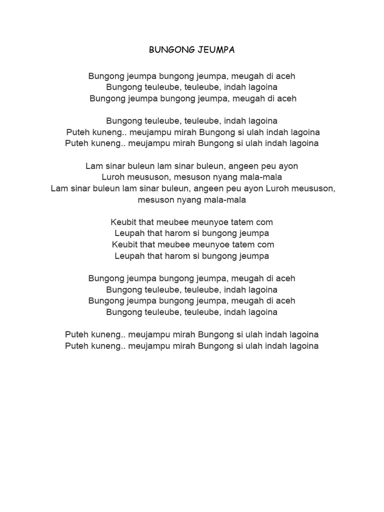 Lirik Lagu Bungong Jeumpa PDF