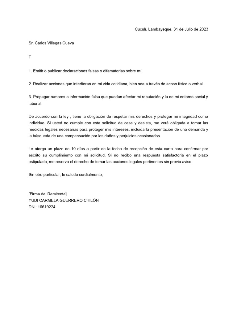 Carta Cese y Desista | PDF