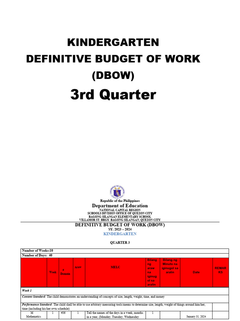 3nd Quarter KINDERGARTEN DBOW | PDF