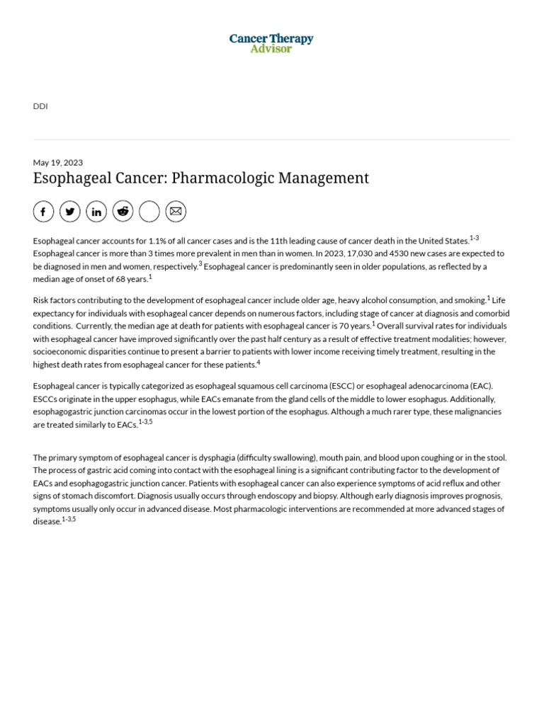 Esophageal Cancer - Pharmacologic Management - Cancer Therapy Advisor ...